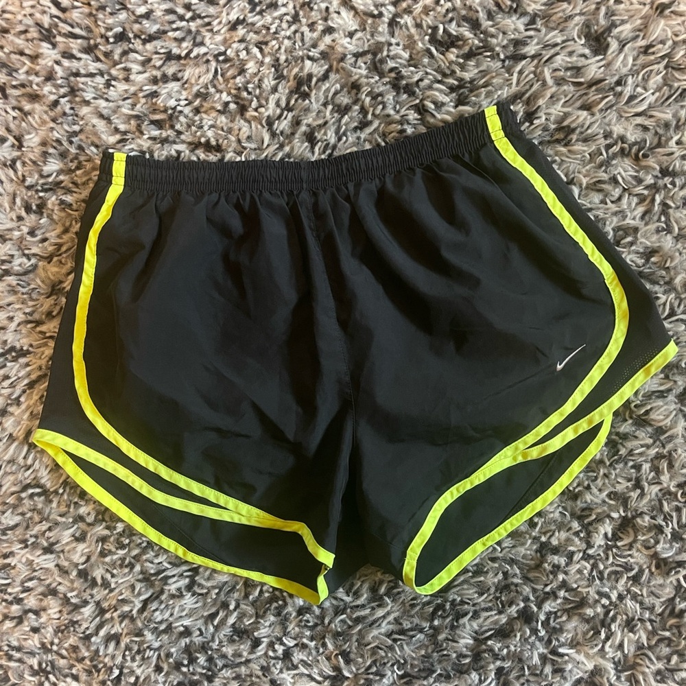 Nike Women's Black Shorts with Yellow Trim